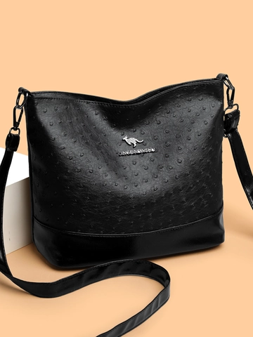 Women Boston Bag Ostrich Pattern PU Leather Shoulder Crossbody Bag With Kangaroo Logo Vintage Metallic Shine