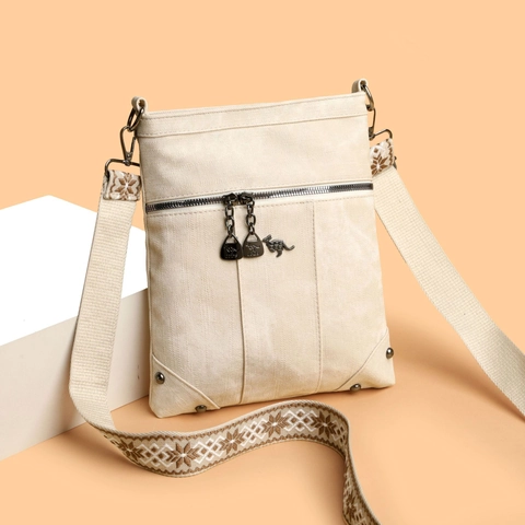 Sac Bandoulière En Toile Vintage Pour Femmes Avec Large Bandoulière Tissée Bohème Style Ethnique Rétro Multi Fermeture