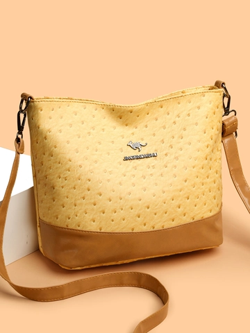 Women Boston Bag Ostrich Pattern PU Leather Shoulder Crossbody Bag With Kangaroo Logo Vintage Metallic Shine
