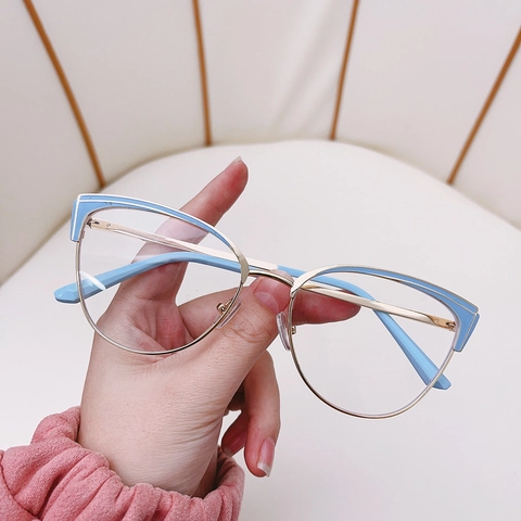 Montatura Occhiali Occhio Di Gatto Da Donna Metallo Oversize Anti Luce Blu Ottico Stile Retrò Moda