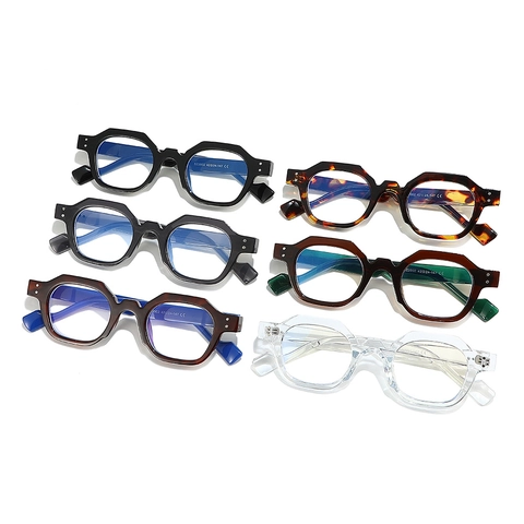 Occhiali Anti-Luce Blu Esagonali Poligono Retro Montatura In PC Spessa Geometrica Rivetto Uomo Donna