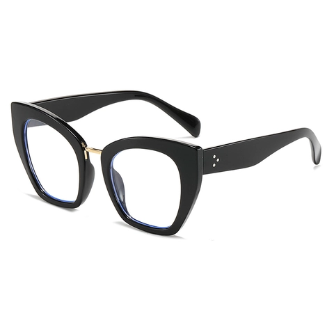 Montura De Gafas Cat Eye De Gran Tamaño Anti Luz Azul PC Metal Moda Mujeres Hombres Decoración De Remaches