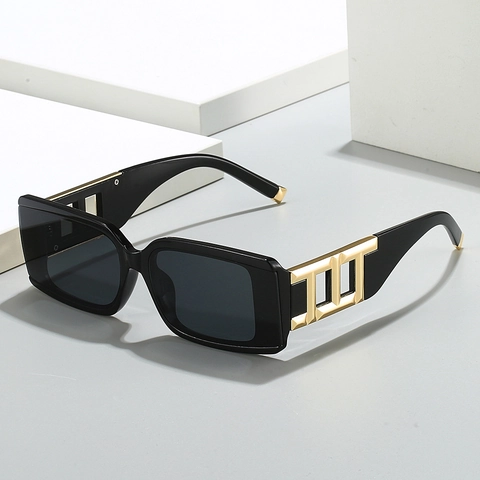 Square Frame Sunglasses PC Frame UV400 Protection Oversized Wide Leg Hollow Metal Decoration Fashion Retro Trendy