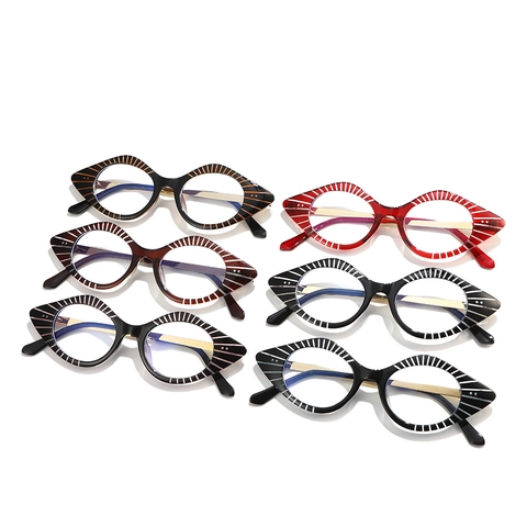 Montatura Occhiali Gatto PC Metallo Anti Luce Blu Tendenza Retrò Motivo A Righe Occhiali Ottici Decorativi Unisex