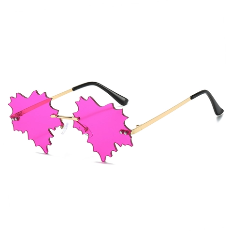 Lunettes De Soleil Sans Monture En Forme De Feuille D'érable Monture En Métal UV400 Lunettes De Fête Rave Pour Femmes Hommes