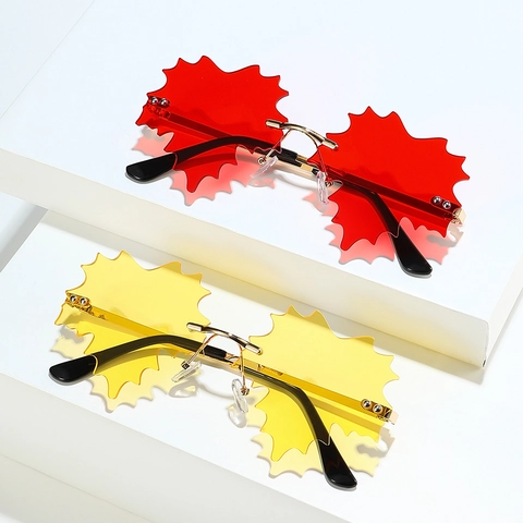 Lunettes De Soleil Sans Monture En Forme De Feuille D'érable Monture En Métal UV400 Lunettes De Fête Rave Pour Femmes Hommes