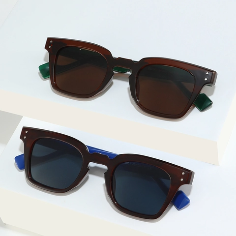 Lunettes De Soleil Carrées Rétro Monture PC Protection UV400 Doubles Rivets Mode Pour Hommes Femmes Conduite Extérieure