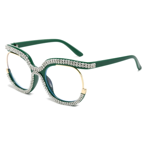 Oversized Rhinestone Eyeglasses Frame PC Metal Blue Light Blocking Decorative Fashion Glasses For Women Men
