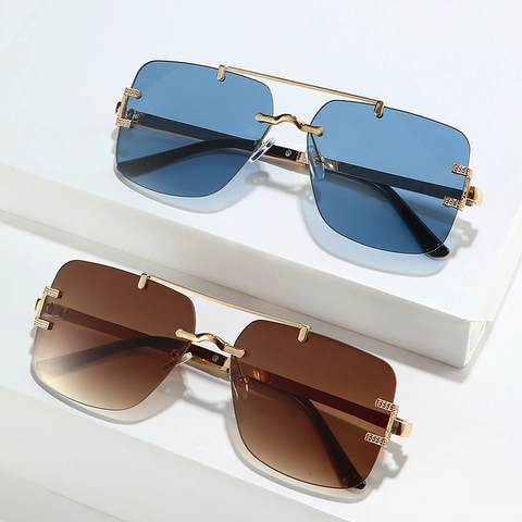 Frameless Square Sunglasses Metal Frame PC Lenses UV400 Protection Fashion Retro Hip Hop Eyewear Outdoor Travel Unisex