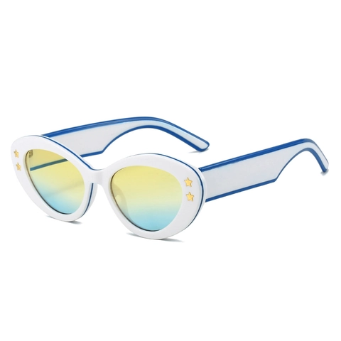 Vintage Cat-Eye-Sonnenbrille Für Damen UV400 Schutz Fünfzackiger Stern Dekor PC Rahmen Farbe Block Mode Sonnenbrille