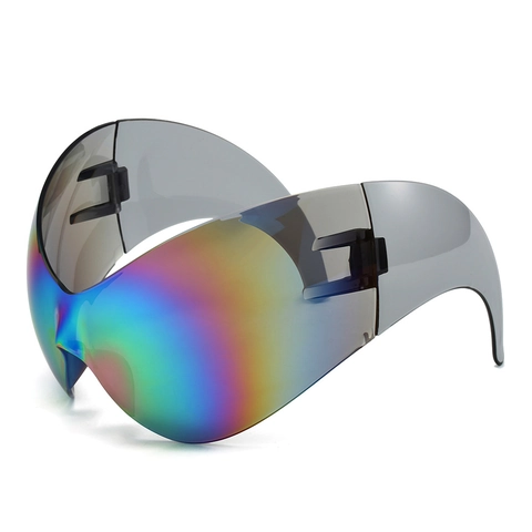 Occhiali Da Sole Sportivi Integrati Oversize Futuristici Y2K Un Pezzo Occhio Di Gatto Alieno Protezione UV400 PC Unisex