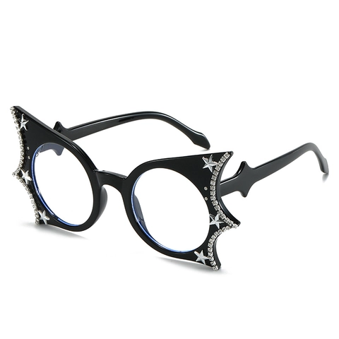 Bat Shape Cat Eye Brille Rahmen Mit Stern Strass Anti Blaulicht PC Brillen Mode Punk Stil Damen