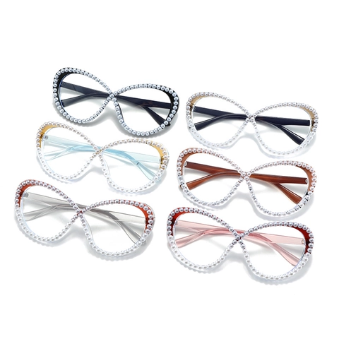 Lunettes Optiques Chat Pour Femmes Ornées De Künstliche Perles Anti Lumière Bleue Forme Infini Monture Papillon Accessoire De Mode