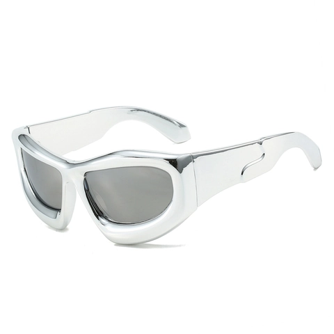 Occhiali da Sole Y2K Avvolgenti per Uomo Donna Moda Montatura Spessa a Onde Sportivi Maschera UV400 Hip Hop Trendy Shades