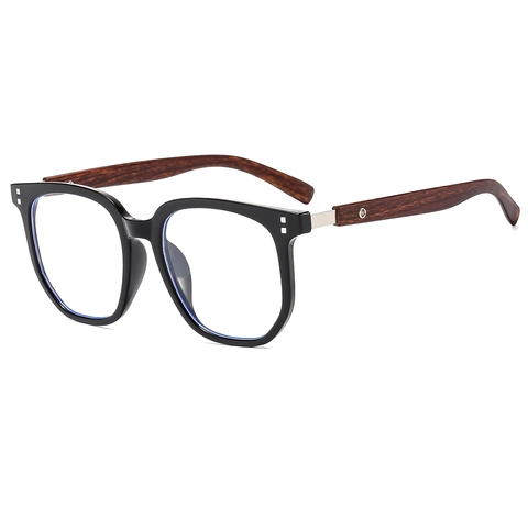 Retro Square Optical Glasses Frames Anti Blue Light PC Frame Wood Grain Temples Lightweight Eyeglasses For Women Men
