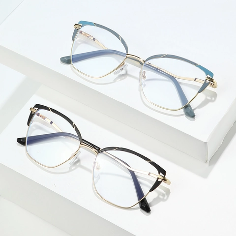 Montature Per Occhiali Da Gatto Da Donna Metallo Aste Ondulate Anti Luce Blu Occhiali Ottici Di Moda Computer