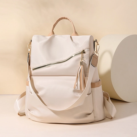 Women Fashion Backpack Nylon Waterproof Large Capacity Travel Rucksack With Tassel Anti-theft Casual Shoulder Bag