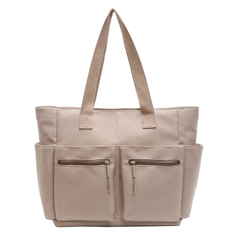 Grand Sac Fourre-Tout En Toile Femmes Multi-Poches Sac À Main Épaule Fonctionnel Japonais Décontracté Minimaliste École Voyage