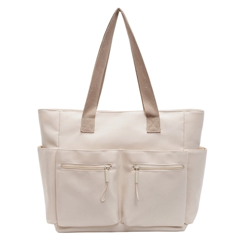 Grand Sac Fourre-Tout En Toile Femmes Multi-Poches Sac À Main Épaule Fonctionnel Japonais Décontracté Minimaliste École Voyage