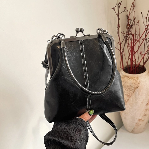 Retro PU Leder Handtasche Mit Kussverschluss Elegante Muschelform Arzttasche Mit Verstellbarem Schultergurt Damen