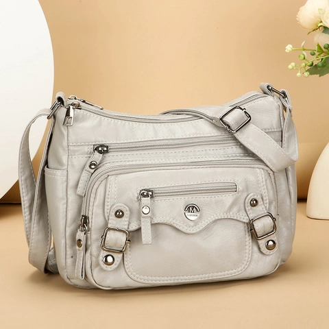 Sac Bandoulière Cuir PU Multi Poches Grande Capacité Rétro Décontracté Sac À Main Épaule Femmes Cadeau Maman