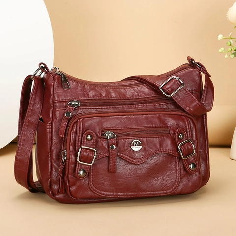 Sac Bandoulière Cuir PU Multi Poches Grande Capacité Rétro Décontracté Sac À Main Épaule Femmes Cadeau Maman