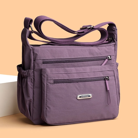 Sac Bandoulière En Nylon Pour Femmes Multi-Poches Grande Capacité Imperméable Sac À Épaule Décontracté Sangle Réglable