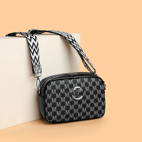 Dames Schoudertas PU Leer Monogram Patroon Brede Schouderriem Mode Kleine Camera Vierkante Handtas