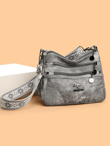 Sac Bandoulière Femme Multi-Couches Fermeture Éclair Cuir PU Souple Grande Capacité Large Bandoulière Jacquard Sac À Main