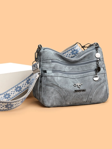 Sac Bandoulière Femme Multi-Couches Fermeture Éclair Cuir PU Souple Grande Capacité Large Bandoulière Jacquard Sac À Main
