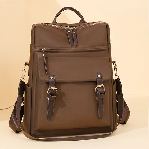 Sac À Dos Mode Femmes Nylon Imperméable Garniture Cuir Multi Poches Grande Capacité Voyage Scolaire Décontracté Compartiment Ordinateur
