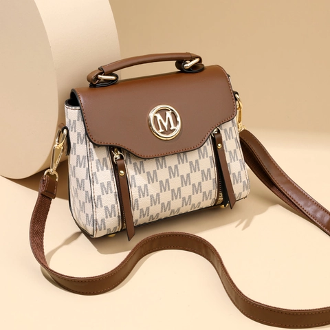 Borsa A Tracolla Retro Donna Con Stampa Monogramma Borsa A Mano In Pelle PU Con Logo In Metallo Dorato E Manico