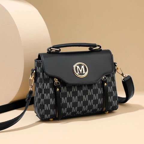 Borsa A Tracolla Retro Donna Con Stampa Monogramma Borsa A Mano In Pelle PU Con Logo In Metallo Dorato E Manico