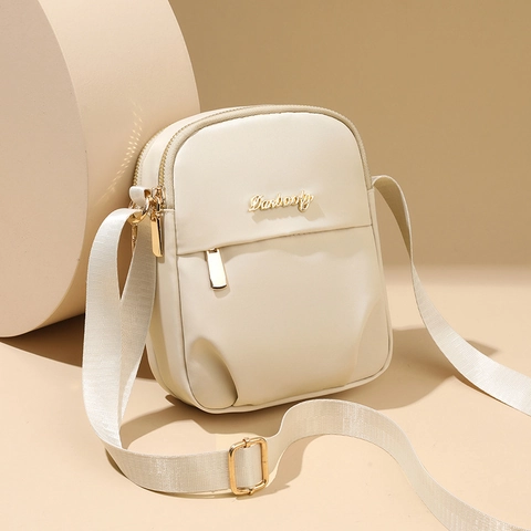 Nylon Mobile Phone Crossbody Bag For Women Lightweight Multi Zipper Pocket Simple Casual Solid Color Mini Shoulder Purse