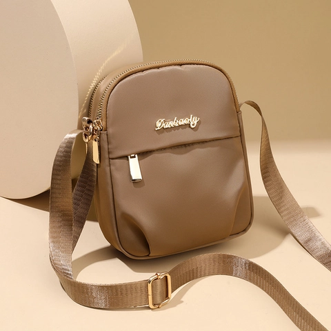 Nylon Mobile Phone Crossbody Bag For Women Lightweight Multi Zipper Pocket Simple Casual Solid Color Mini Shoulder Purse