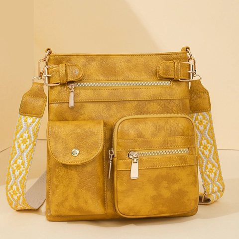 Borsa Tracolla Vintage Donna Pelle PU Tasche Multiple Grande Capacità Borsa Spalla Retrò Con Tracolla Larga Geometrica
