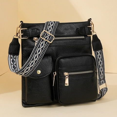 Borsa Tracolla Vintage Donna Pelle PU Tasche Multiple Grande Capacità Borsa Spalla Retrò Con Tracolla Larga Geometrica