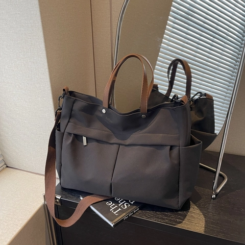 Borsa Tote In Nylon Grande Capacità Impermeabile Tasche Multiple Donna Borsa A Spalla Minimalista Lavoro Viaggio Tracolla Regolabile