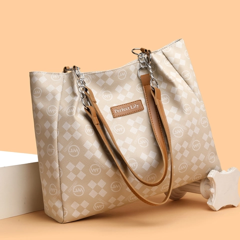 Retro Schachbrett Tote Bag Große Kapazität PU Leder Handtasche Mit Kettenriemen Vintage Schultertasche Für Frauen