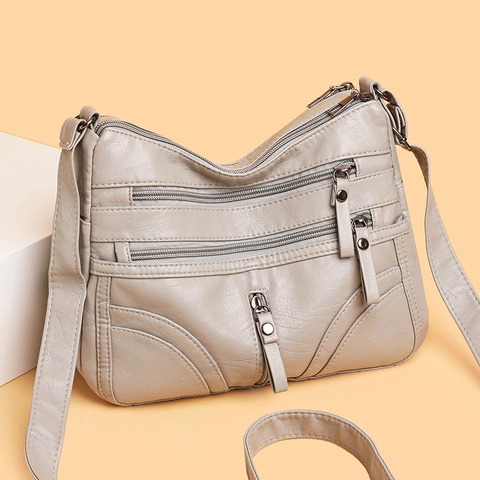 Borsa A Tracolla Multi Cerniera Da Donna Morbida Pelle PU Grande Capacità Borsa A Spalla Retro Consistenza Versatile