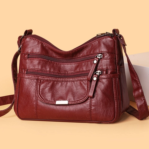 Women Crossbody Bag Soft PU Leather Multi Zipper Compartments Large Capacity Casual Shoulder Bag For Daily Travel