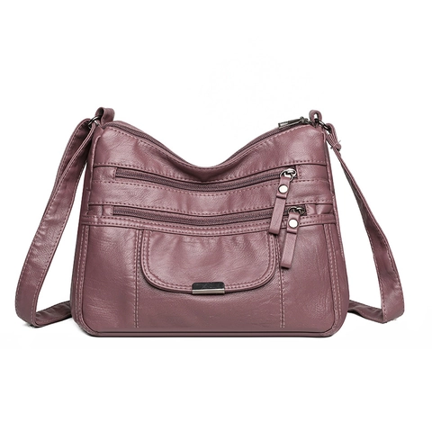 Bolso Bandolera De Mujer De Cuero PU Suave Con Múltiples Bolsillos Cremallera Bolso De Hombro Casual Vintage Gran Capacidad Color Sólido Urbano