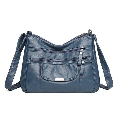 Bolso Bandolera De Mujer De Cuero PU Suave Con Múltiples Bolsillos Cremallera Bolso De Hombro Casual Vintage Gran Capacidad Color Sólido Urbano