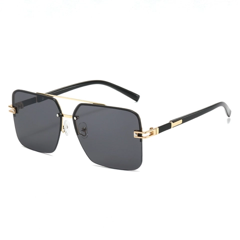 Square Rimless Sunglasses Double Bridge Metal Frame UV400 Protection Retro Vintage Fashion Eyewear For Women Men