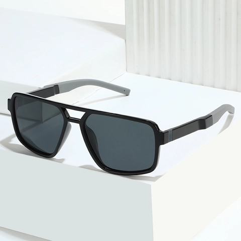 Lunettes De Soleil Polarisées Homme Monture Carrée Double Pont UV400 Verres PC TAC Vintage Conduite Plein Air