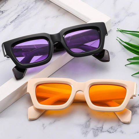 Retro Square Sunglasses Fashion Chunky Thick Frame UV400 Protection Vintage Trendy Eyewear For Men Women
