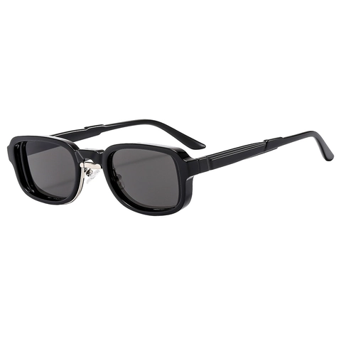 Lunettes De Soleil Carrées Rétro Mode Monture Étroite Protection UV400 Pont Métallique Accessoire Versatile Hommes Femmes