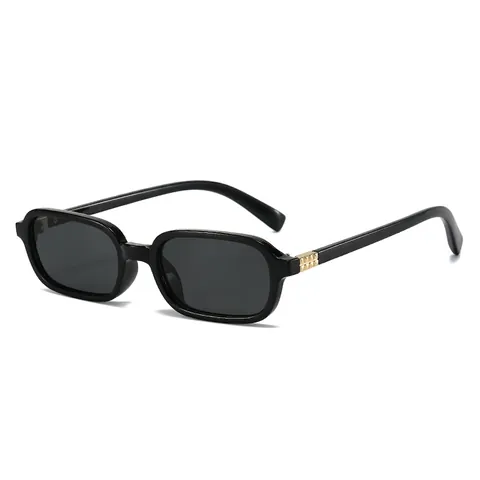 Retro Rechteckige Sonnenbrille Schmaler Rahmen UV400 Schutz Kunststoff Metall Niete Dekoration Vintage Mode Unisex