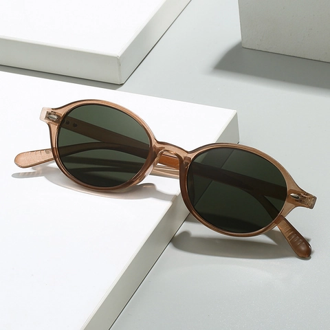 Retro Oval Sunglasses PC Frame UV400 Protection Rivet Decor Vintage Round Eyewear For Men Women