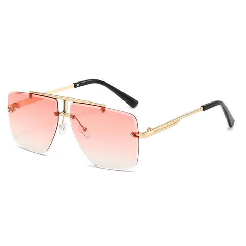 Oversized Rimless Square Sunglasses Fashion Metal Double Bridge UV400 Protection Retro Trendy Eyewear Unisex